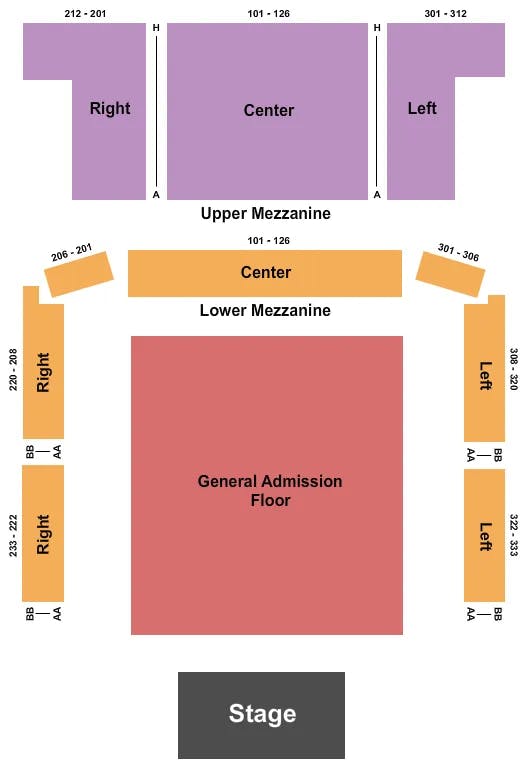  END STAGE GA Seating Map Seating Chart