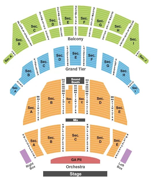 ALTRIA THEATER RICHMOND END STAGE Seating Map Seating Chart