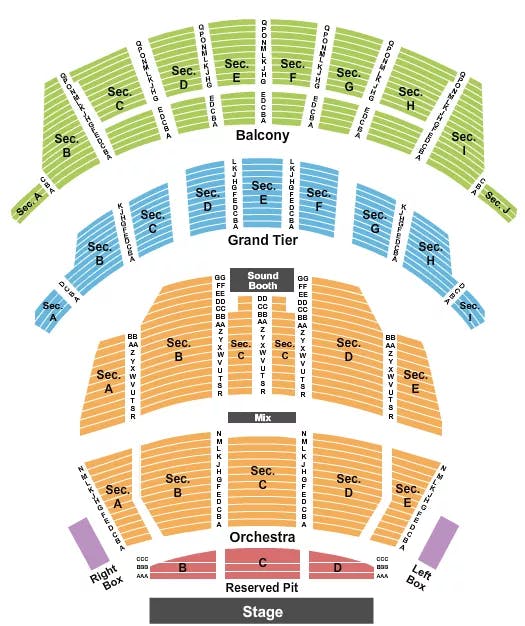 ALTRIA THEATER RICHMOND ENDSTAGE RESERVED PIT Seating Map Seating Chart