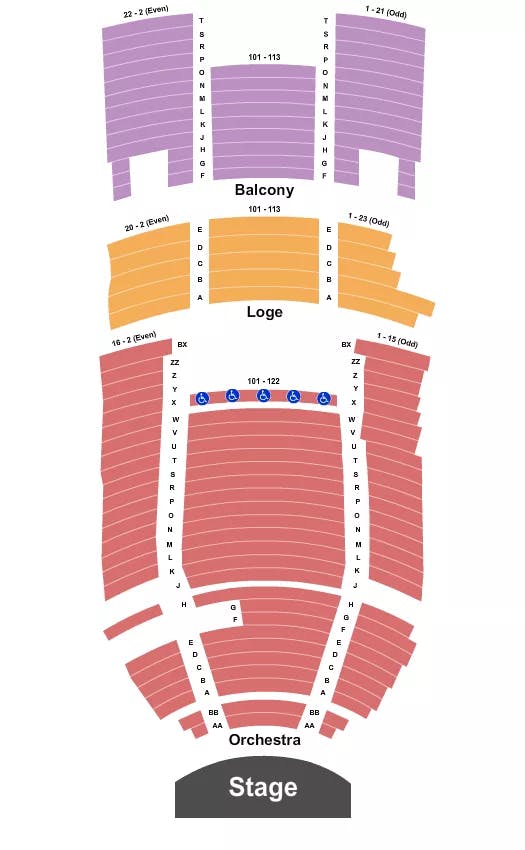 BALBOA THEATRE SAN DIEGO END STAGE Seating Map Seating Chart