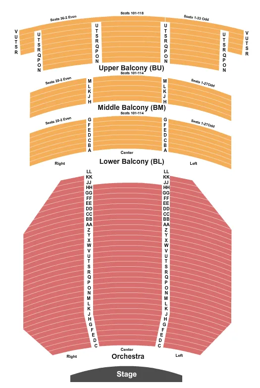 BOB HOPE THEATRE CA END STAGE Seating Map Seating Chart