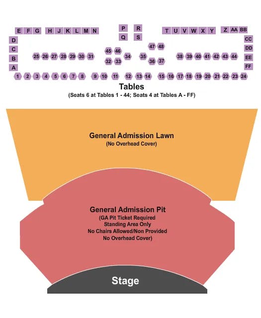  ENDSTAGE PIT LAWN TABLES Seating Map Seating Chart