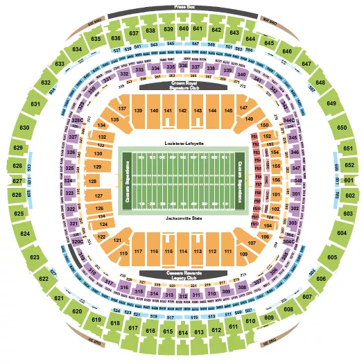  FOOTBALL NEW ORLEANS BOWL Seating Map Seating Chart