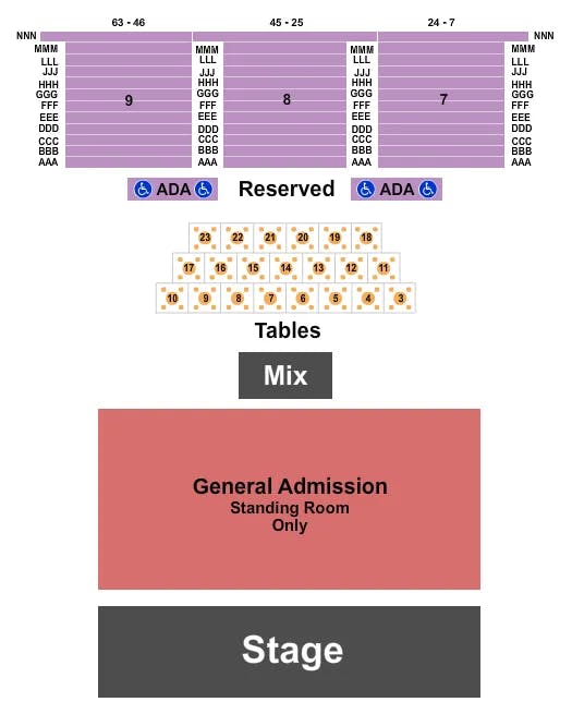CANNERY HOTEL CASINO ENDSTAGE GA FLR RESV TBL Seating Map Seating Chart