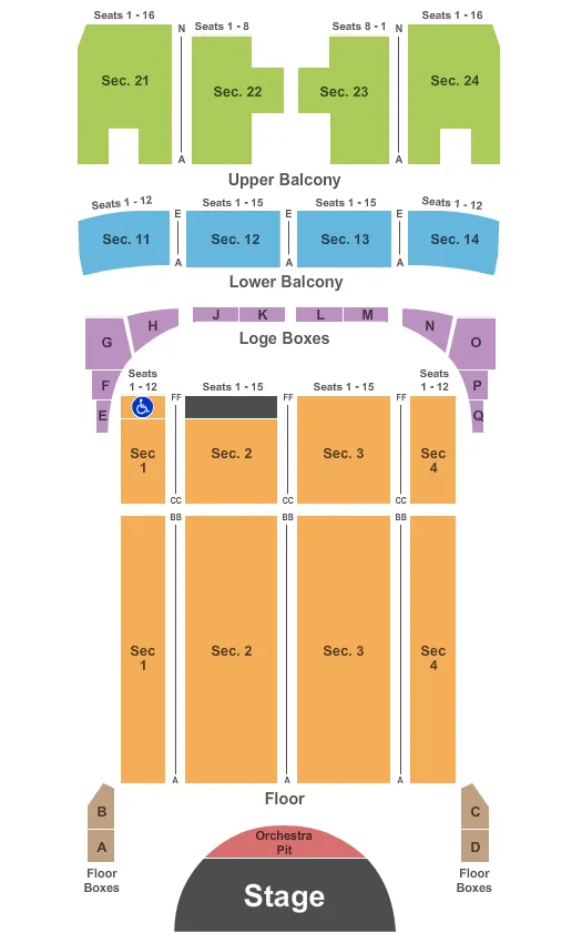 CAPITOL THEATRE WHEELING END STAGE Seating Map Seating Chart