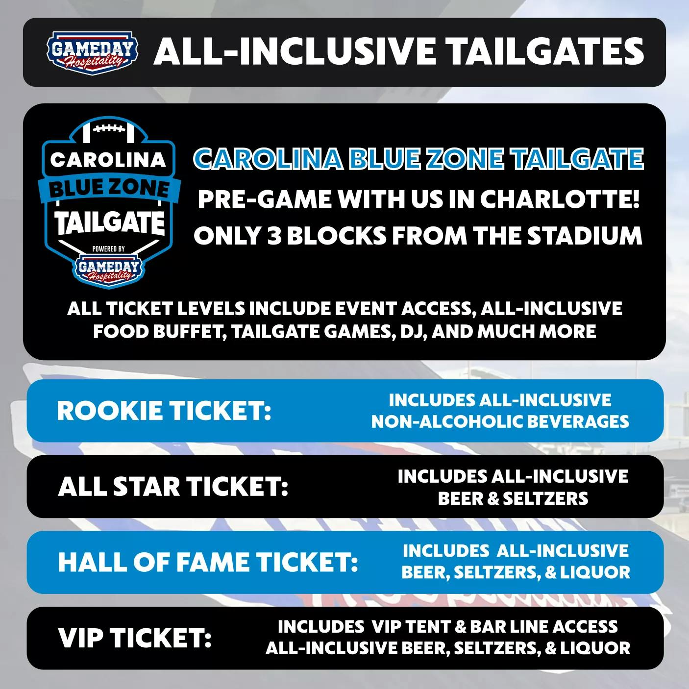 GAMEDAY HOSPITALITY CHARLOTTE PANTHERS TAILGATE Seating Map Seating Chart