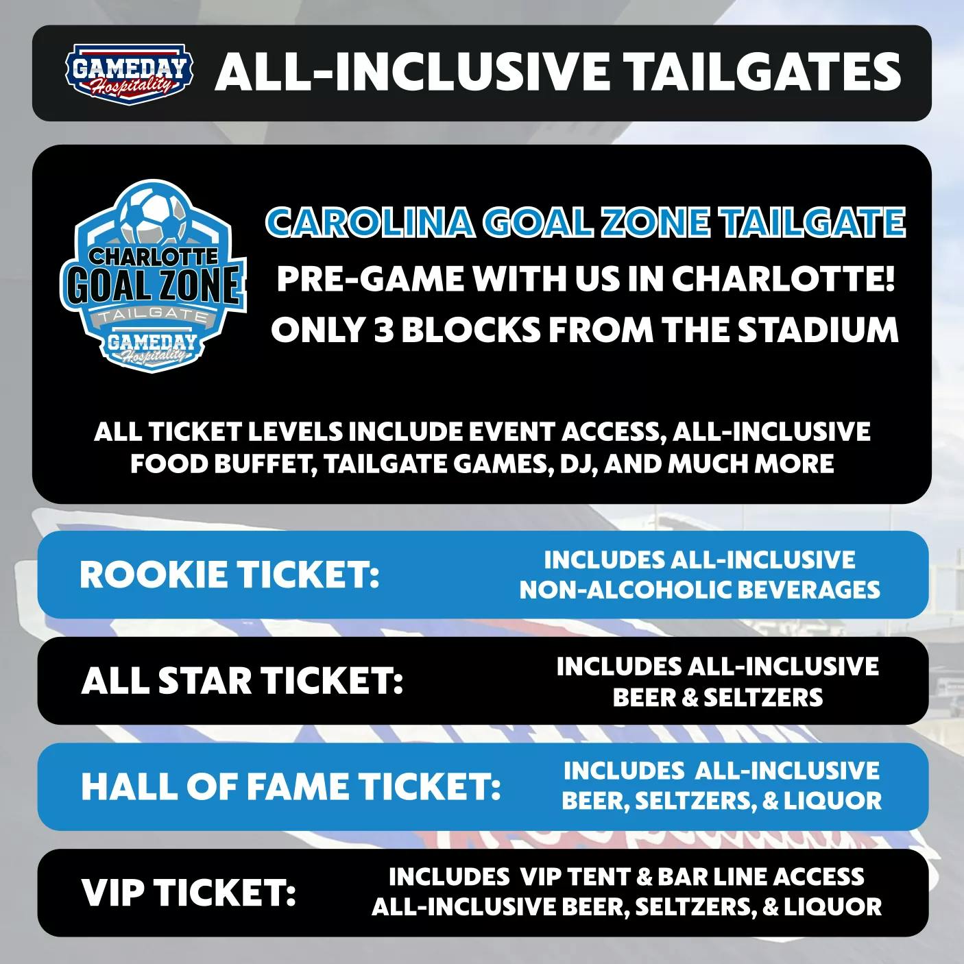 GAMEDAY HOSPITALITY CHARLOTTE TAILGATE SOCCER Seating Map Seating Chart