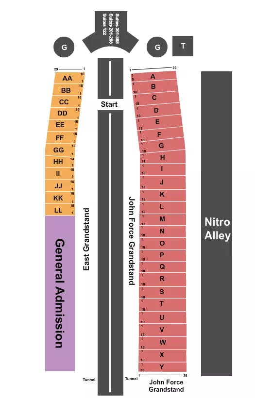  DRAG RACING WITH GA Seating Map Seating Chart