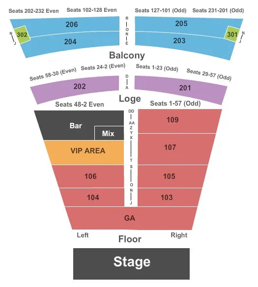  END STAGE PIT Seating Map Seating Chart