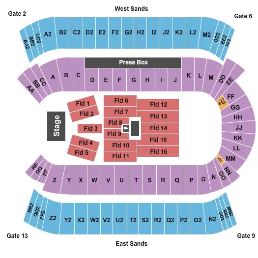 COMMONWEALTH STADIUM EDMONTON END STAGE Seating Map Seating Chart