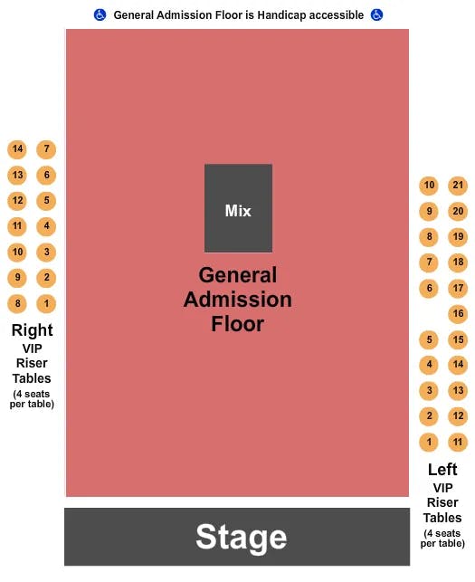  GA FLOOR RISER TABLES Seating Map Seating Chart