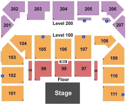 ENTERTAINMENT SPORTS ARENA END STAGE Seating Map Seating Chart