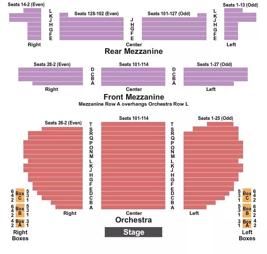 EUGENE ONEILL THEATRE ENDSTAGE 2 Seating Map Seating Chart