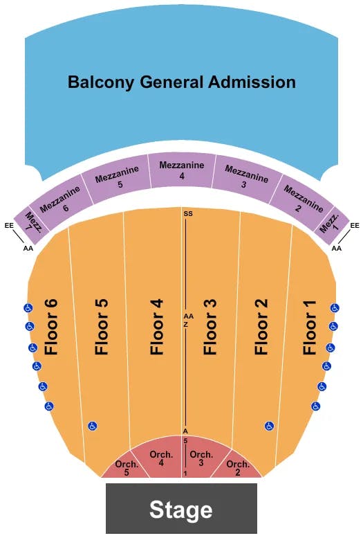 FOX THEATRE DETROIT ENDSTAGE GA BALCONY Seating Map Seating Chart