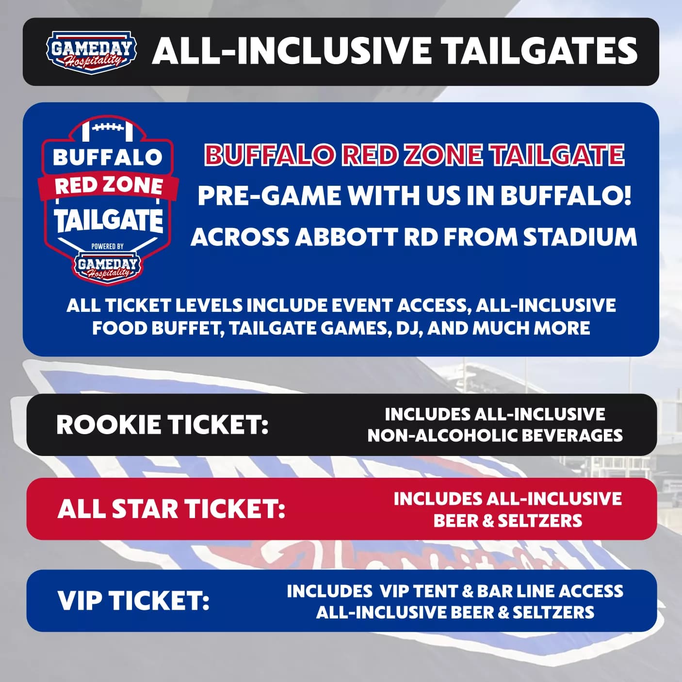 GAMEDAY HOSPITALITY ORCHARD PARK TAILGATE Seating Map Seating Chart