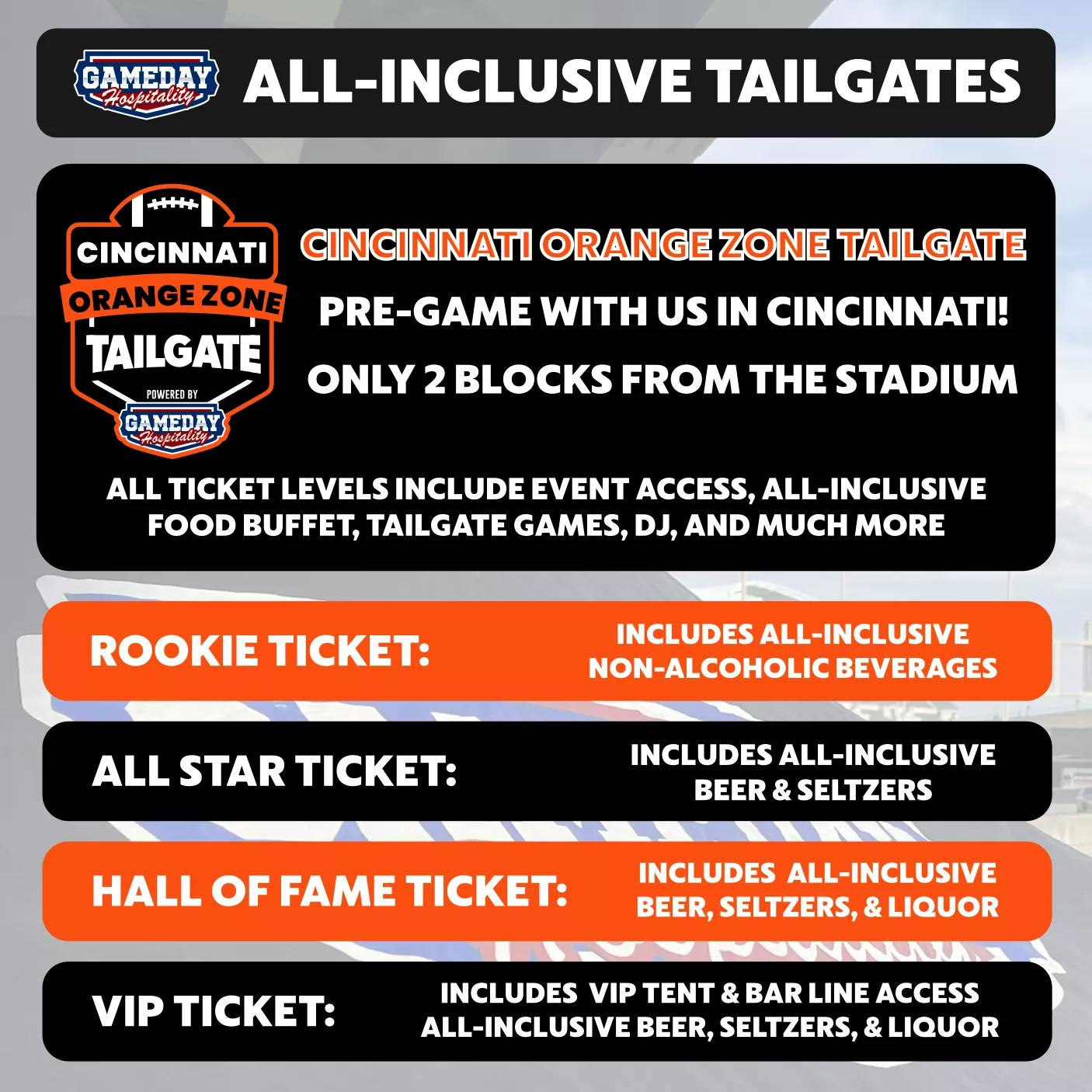 GAMEDAY HOSPITALITY CINCINNATI TAILGATE Seating Map Seating Chart