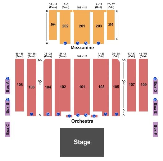 GREAT HALL AT CHARLES F DODGE CITY CENTER ENDSTAGE 2 Seating Map Seating Chart