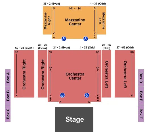 GREAT HALL AT CHARLES F DODGE CITY CENTER ENDSTAGE Seating Map Seating Chart