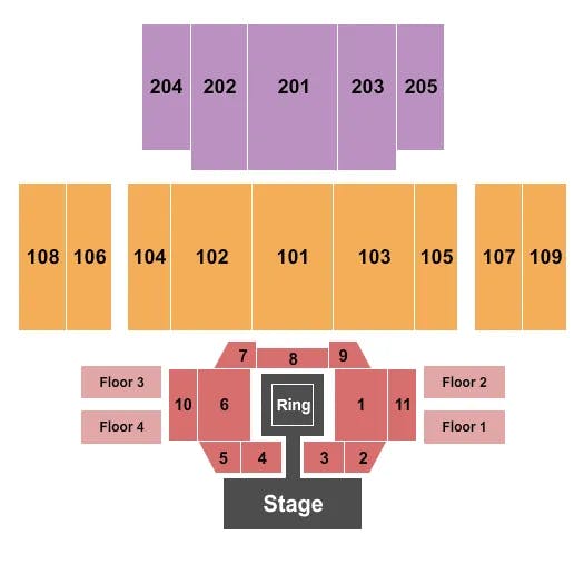 GREAT HALL AT CHARLES F DODGE CITY CENTER BOXING Seating Map Seating Chart