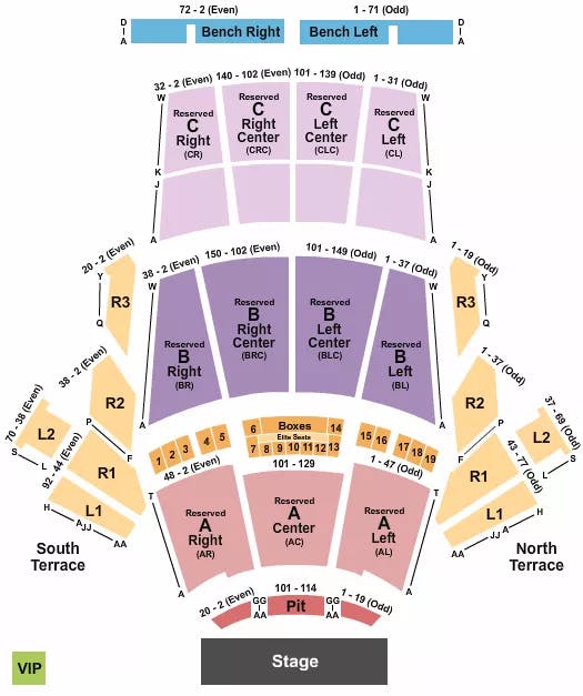 GREEK THEATRE LOS ANGELES CA END STAGE Seating Map Seating Chart