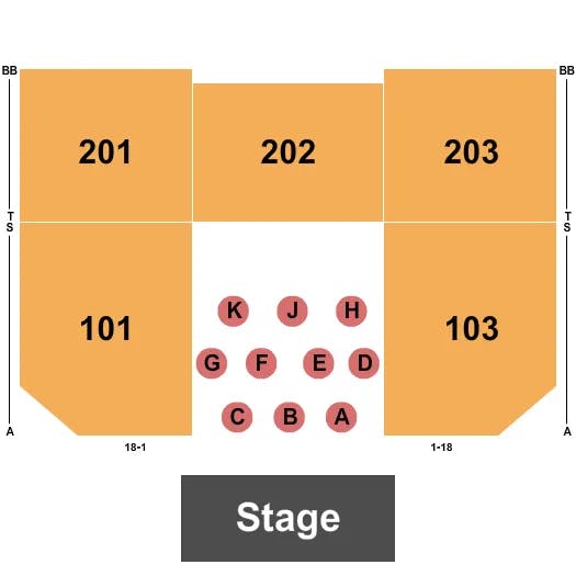 HARD ROCK CINCINNATI BALLROOM END STAGE TABLES Seating Map Seating Chart