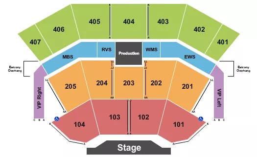 HARRAHS CHEROKEE RESORT EVENT CENTER END STAGE Seating Map Seating Chart