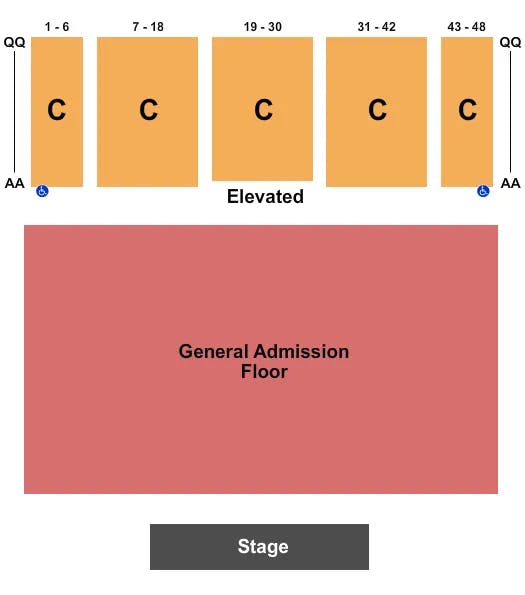 HARRAHS SOUTHERN CALIFORNIA CASINO RESORT ENDSTAGE GA FLOOR RSVD ELEVATED Seating Map Seating Chart