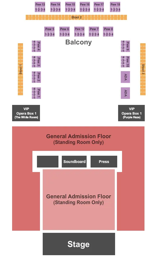 HOUSE OF BLUES MYRTLE BEACH GENERAL ADMISSION Seating Map Seating Chart