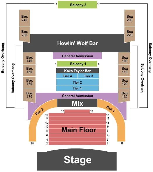 HOUSE OF BLUES CHICAGO END STAGE Seating Map Seating Chart