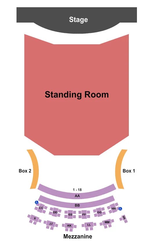 INFINITY MUSIC HALL BISTRO ENDSTAGE GA FLOOR Seating Map Seating Chart