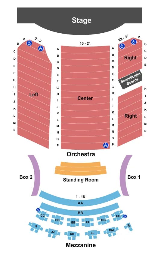 INFINITY MUSIC HALL BISTRO END STAGE Seating Map Seating Chart