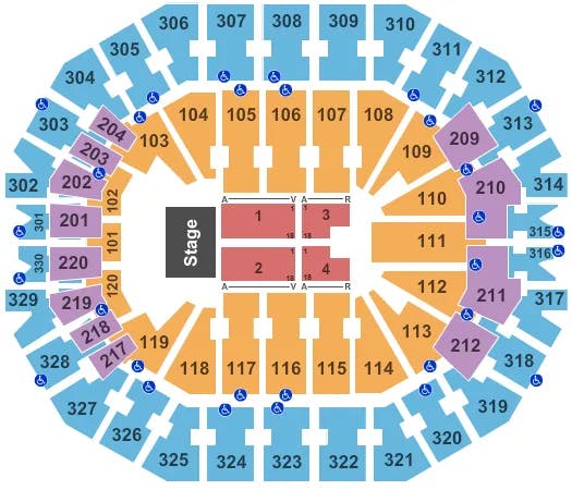 KFC YUM CENTER END STAGE Seating Map Seating Chart