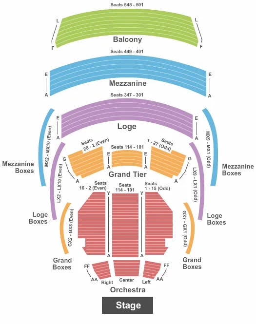 KRAVIS CENTER DREYFOOS CONCERT HALL END STAGE Seating Map Seating Chart