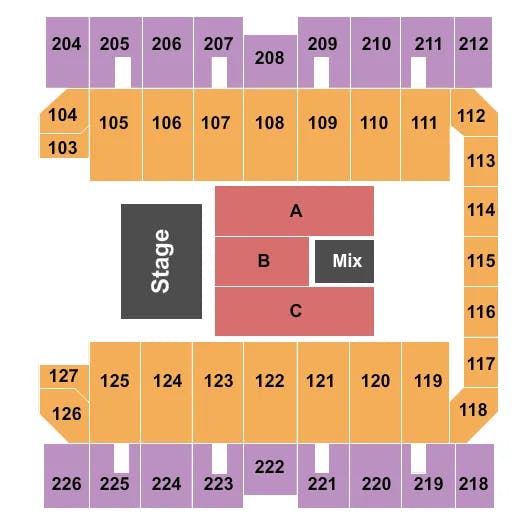 MACON CENTREPLEX COLISEUM END STAGE 3 Seating Map Seating Chart