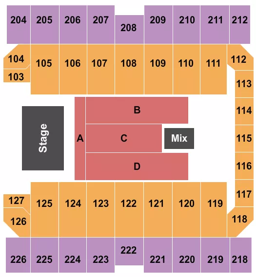 MACON CENTREPLEX COLISEUM ENDSTAGE 5 FLR A D A IN FRONT Seating Map Seating Chart