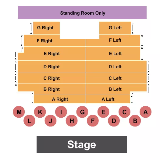 MARQUEE THEATRE AZ ENDSTAGE 3 TBLS A M RSRV A G REAR SRO Seating Map Seating Chart
