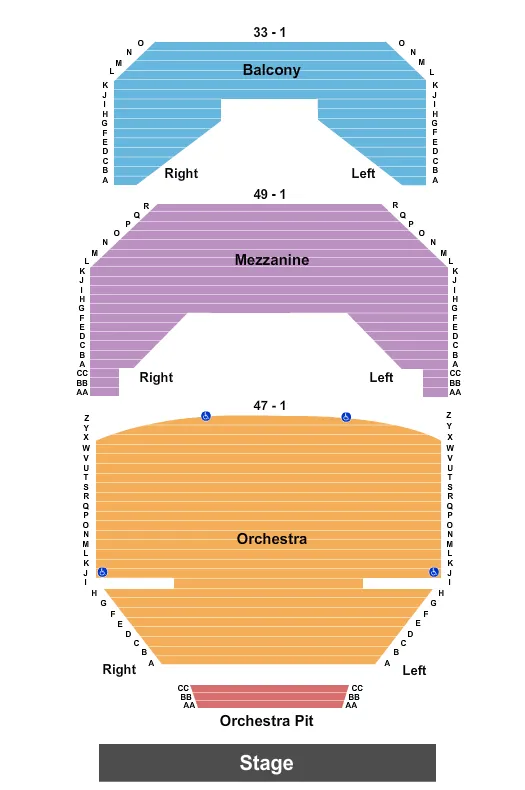 MARY W SOMMERVOLD HALL AT WASHINGTON PAVILION END STAGE Seating Map Seating Chart