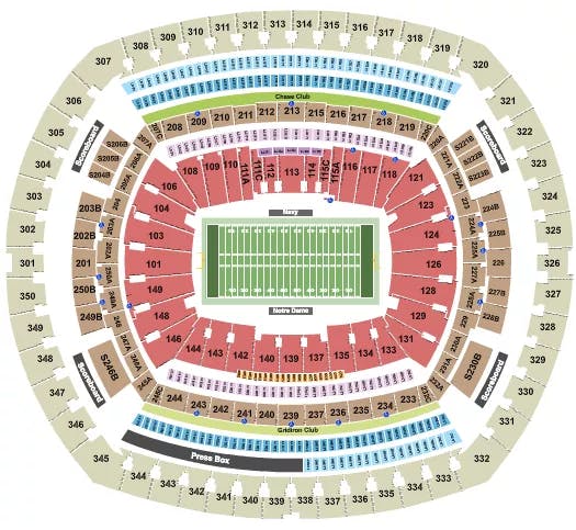  FOOTBALL NOTRE DAME VS NAVY Seating Map Seating Chart