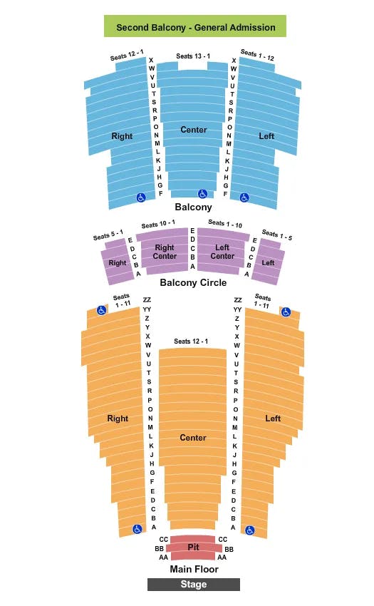 MOORE THEATRE WA END STAGE Seating Map Seating Chart