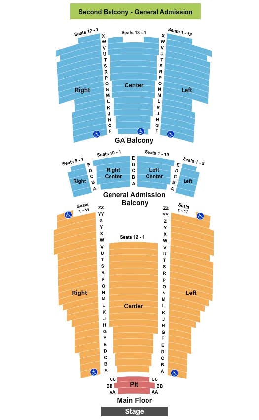 MOORE THEATRE WA END STAGE GA BALCONY Seating Map Seating Chart