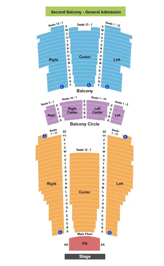 MOORE THEATRE WA END STAGE PIT AA Seating Map Seating Chart