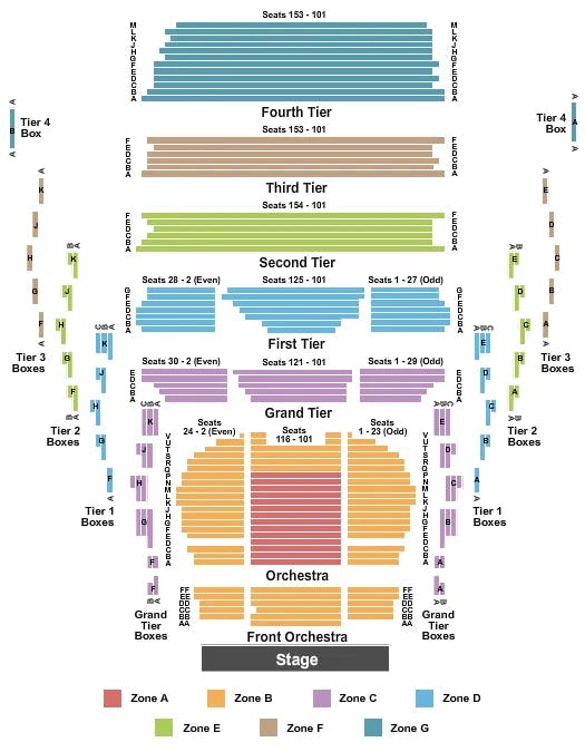 NEW JERSEY PERFORMING ARTS CENTER PRUDENTIAL HALL END STAGE INTZONE Seating Map Seating Chart