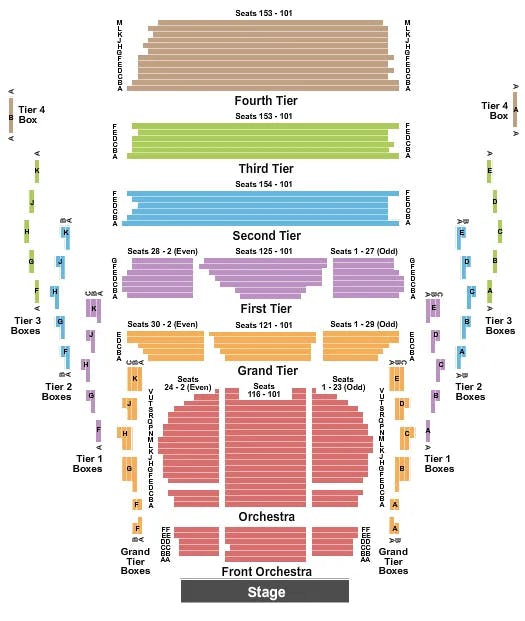 NEW JERSEY PERFORMING ARTS CENTER PRUDENTIAL HALL END STAGE Seating Map Seating Chart