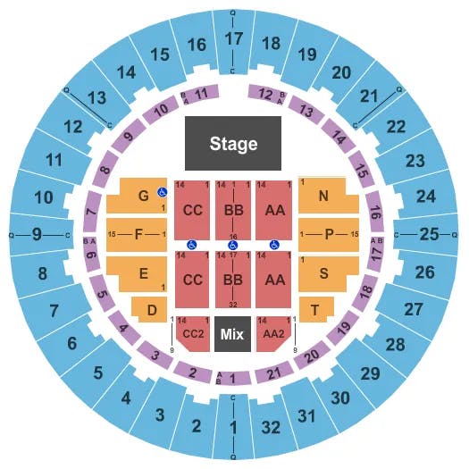 NEAL S BLAISDELL CENTER ARENA ENDSTAGE NO REAR RISERS 2 Seating Map Seating Chart