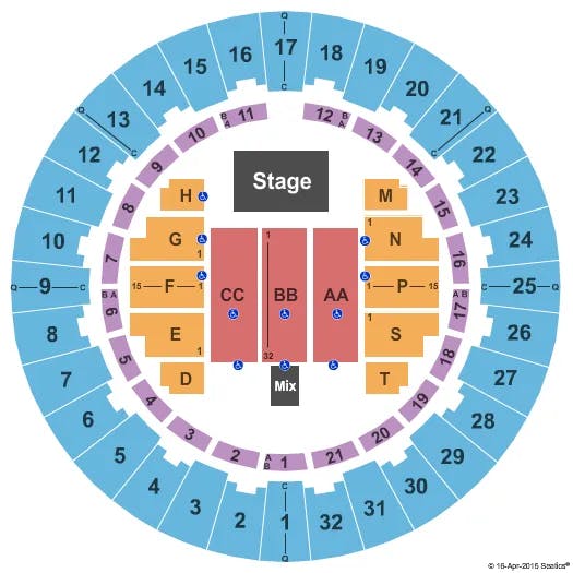 NEAL S BLAISDELL CENTER ARENA ENDSTAGE NO REAR RISERS Seating Map Seating Chart