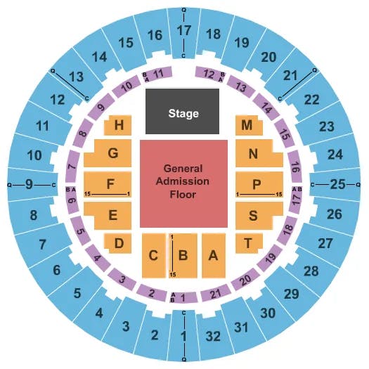 NEAL S BLAISDELL CENTER ARENA END STAGE GA Seating Map Seating Chart