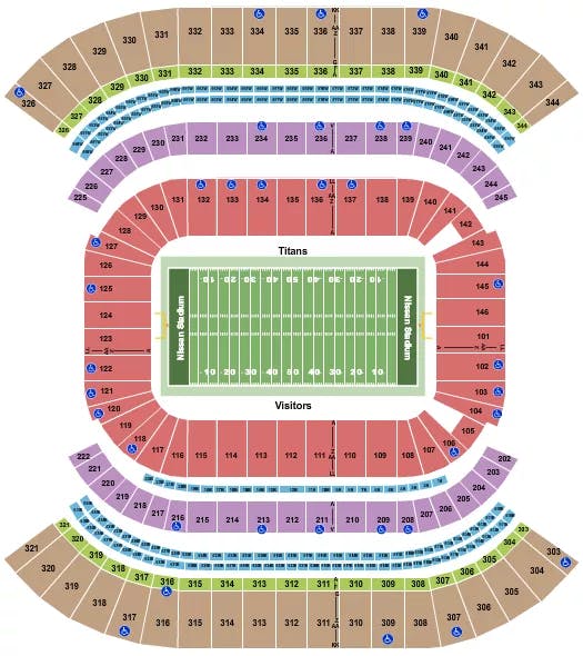 NISSAN STADIUM NASHVILLE FOOTBALL NO VFS Seating Map Seating Chart