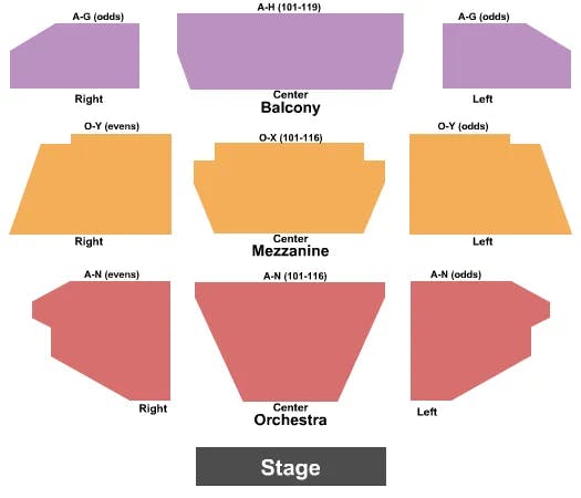 NISWONGER PERFORMING ARTS CENTER GREENEVILLE END STAGE Seating Map Seating Chart