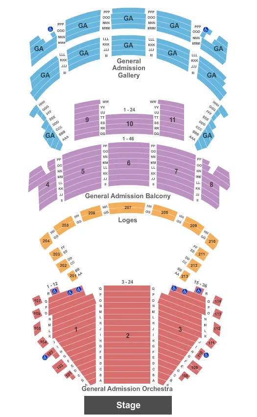 ORPHEUM THEATER NEW ORLEANS END STAGE ALL GA Seating Map Seating Chart
