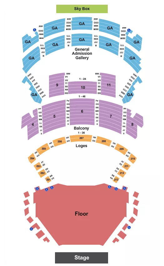 ORPHEUM THEATER NEW ORLEANS ENDSTAGE GA FLR GA GALLERY 2 Seating Map Seating Chart